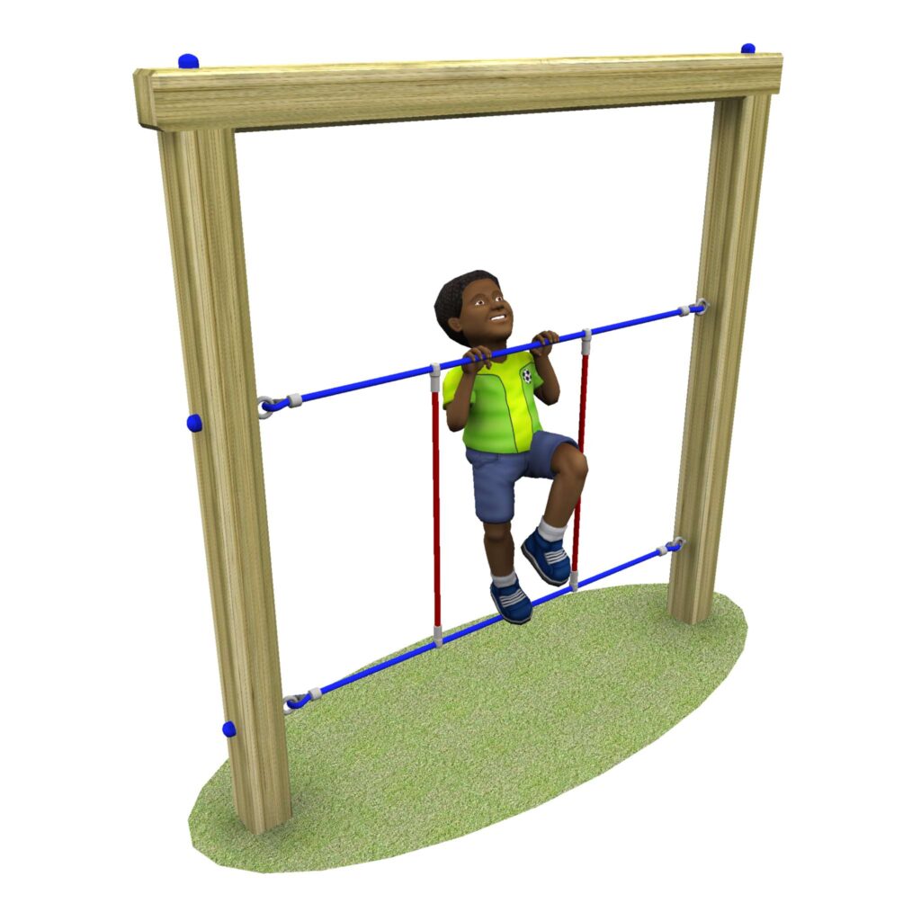 Child climbing across the H Rope Walk