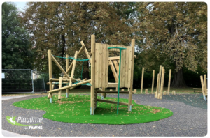 An image of a wooden climbing frame for community play park by Playtime by Fawns