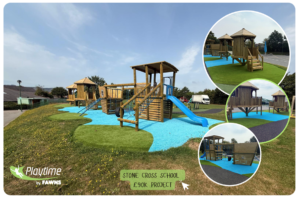An image of a colourful school playground supplied and designed by Playtime by Fawns at Stone Cross School, East Sussex